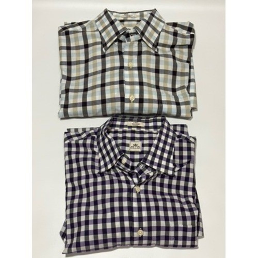 Peter Millar Lot of 2 Button Down Shirts Mens Sz L Gingham Checkered Long Sleeve
